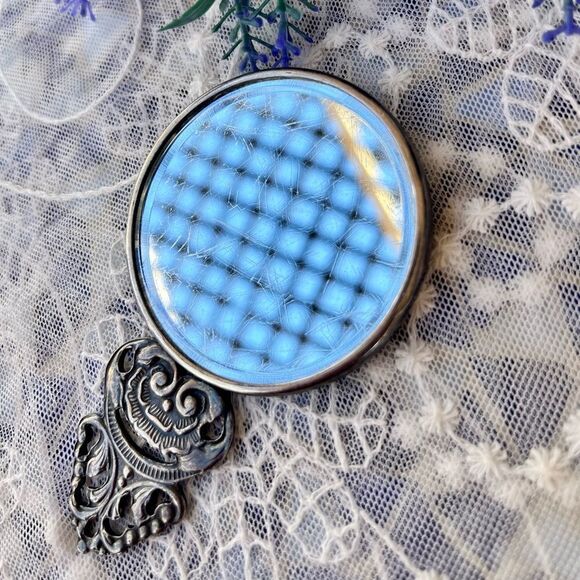 Vintage Hans Jensen Denmark Silver-plate Pocket/Purse Mirror Country Music Scene - Picture 5 of 9